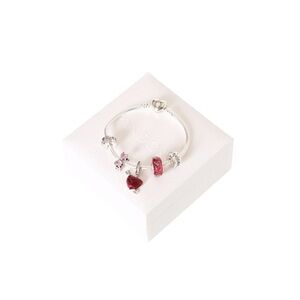 Pandora Silver Charm Bracelet with Red Heart and Pink Accents